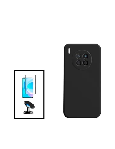 Kit Vidro Premium Full Cover + Capa Silicone Líquido + Suporte Magnético para Honor 50 Lite - Preto