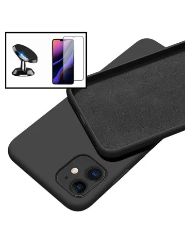 Kit Vidro Premium Full Cover + Capa Silicone Líquido + Suporte Magnético para iPhone 12