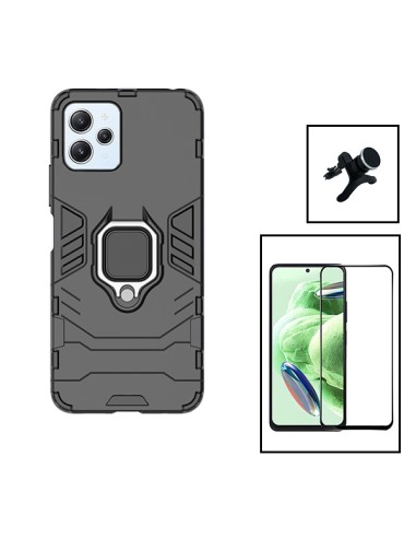 Kit Película de Vidro Temperado 5D Full Cover + Capa 3X1 Military Defender + Suporte Magnético de Carro Reforçado para Xiaomi Re