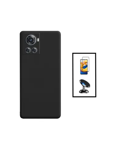 Kit Vidro Premium Full Cover + Capa Silicone Líquido + Suporte Magnético para OnePlus 10R 150W - Preto