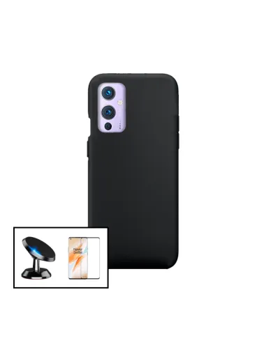 Kit Vidro Premium Full Cover + Capa Silicone Líquido + Suporte Magnético para OnePlus 9