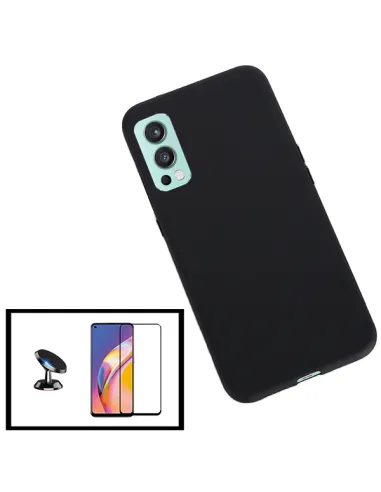 Kit Vidro Premium Full Cover + Capa Silicone Líquido + Suporte Magnético para OnePlus Nord 2 5G