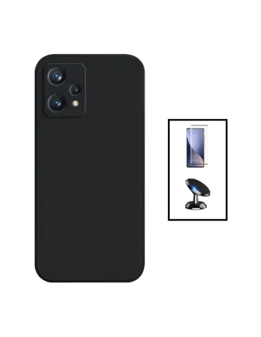 Kit Vidro Premium Full Cover + Capa Silicone Líquido + Suporte Magnético para OnePlus Nord CE 2 Lite 5G - Preto