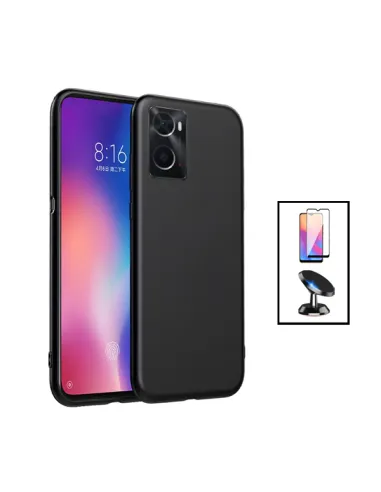 Kit Vidro Premium Full Cover + Capa Silicone Líquido + Suporte Magnético para OnePlus Nord N20 SE - Preto