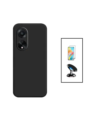 Kit Vidro Premium Full Cover + Capa Silicone Líquido + Suporte Magnético para Oppo A1 5G - Preto