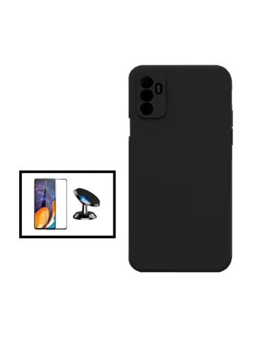 Kit Vidro Premium Full Cover + Capa Silicone Líquido + Suporte Magnético para Oppo A11s - Preto