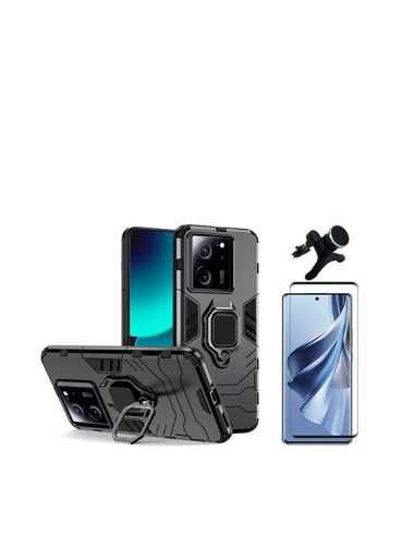 Kit Película de Vidro Temperado 5D Full Cover + Capa 3X1 Military Defender + Suporte Magnético de Carro Reforçado Phonecare para