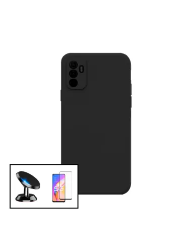 Kit Vidro Premium Full Cover + Capa Silicone Líquido + Suporte Magnético para Oppo A94 5G