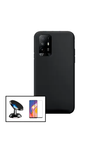 Kit Vidro Premium Full Cover + Capa Silicone Líquido + Suporte Magnético para Oppo A95 5G