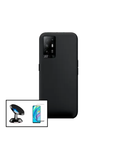 Kit Vidro Premium Full Cover + Capa Silicone Líquido + Suporte Magnético para Oppo F19 Pro+ 5G