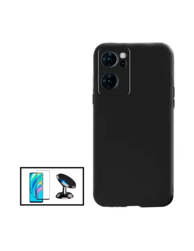 Kit Vidro Premium Full Cover + Capa Silicone Líquido + Suporte Magnético para Oppo Find X5 Lite - Preto