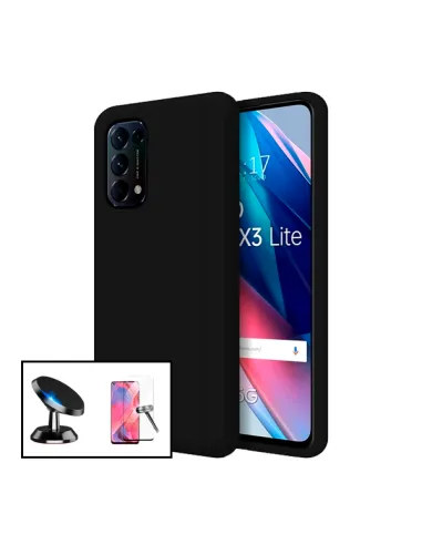 Kit Vidro Premium Full Cover + Capa Silicone Líquido + Suporte Magnético para Oppo Reno5 4G