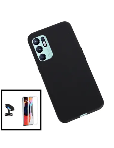 Kit Vidro Premium Full Cover + Capa Silicone Líquido + Suporte Magnético para Oppo Reno6