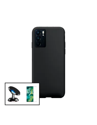 Kit Vidro Premium Full Cover + Capa Silicone Líquido + Suporte Magnético para Oppo Reno6 Pro 5G