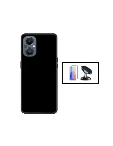 Kit Vidro Premium Full Cover + Capa Silicone Líquido + Suporte Magnético para Oppo Reno7 Lite - Preto