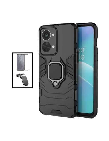 Kit Película de Vidro Temperado 5D Full Cover + Capa 3X1 Military Defender + Suporte Magnético L Safe Driving Carro para onePlus