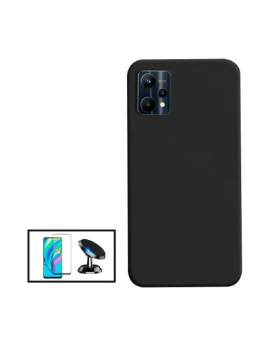 Kit Vidro Premium Full Cover + Capa Silicone Líquido + Suporte Magnético para Realme 9 Pro - Preto