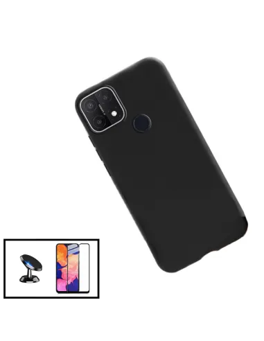 Kit Vidro Premium Full Cover + Capa Silicone Líquido + Suporte Magnético para Realme C20 - Preto