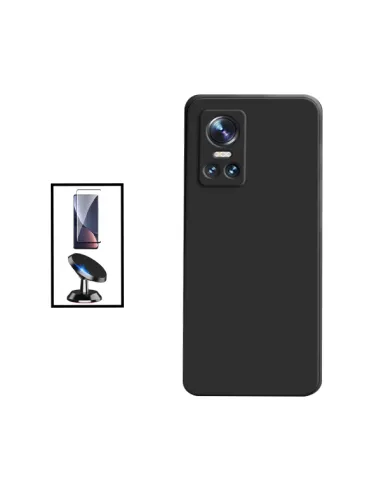 Kit Vidro Premium Full Cover + Capa Silicone Líquido + Suporte Magnético para Realme GT Neo 3 150W - Preto