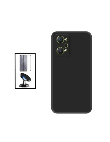 Kit Vidro Premium Full Cover + Capa Silicone Líquido + Suporte Magnético para Realme GT Neo 3T - Preto