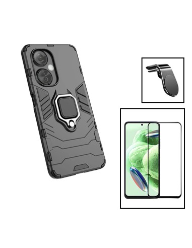 Kit Película de Vidro Temperado 5D Full Cover + Capa 3X1 Military Defender + Suporte Magnético L Safe Driving Carro para Oppo K1