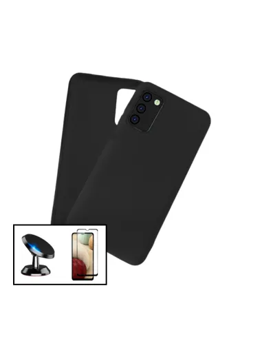 Kit Vidro Premium Full Cover + Capa Silicone Líquido + Suporte Magnético para Samsung Galaxy A03s