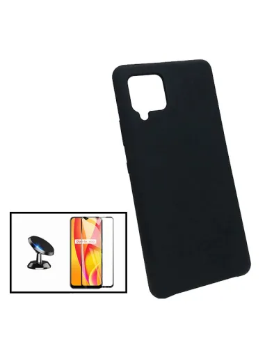 Kit Vidro Premium Full Cover + Capa Silicone Líquido + Suporte Magnético para Samsung Galaxy A12