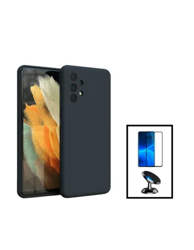 Kit Vidro Premium Full Cover + Capa Silicone Líquido + Suporte Magnético para Samsung Galaxy A13 - Preto