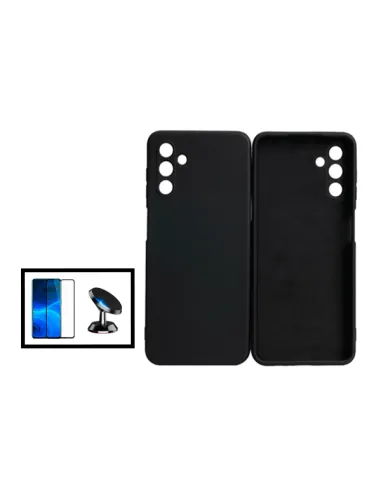 Kit Vidro Premium Full Cover + Capa Silicone Líquido + Suporte Magnético para Samsung Galaxy A13 5G - Preto