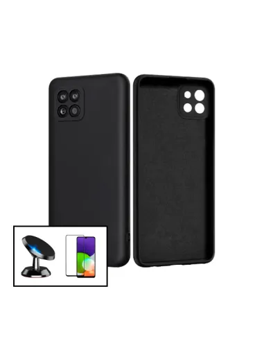 Kit Vidro Premium Full Cover + Capa Silicone Líquido + Suporte Magnético para Samsung Galaxy A22