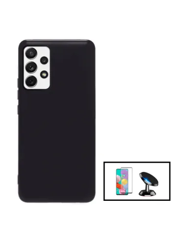 Kit Vidro Premium Full Cover + Capa Silicone Líquido + Suporte Magnético para Samsung Galaxy A23 - Preto