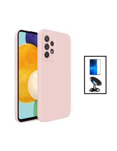 Kit Vidro Premium Full Cover + Capa Silicone Líquido + Suporte Magnético para Samsung Galaxy A23 - Rosa