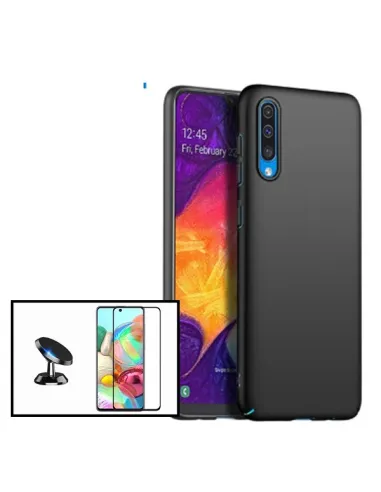 Kit Vidro Premium Full Cover + Capa Silicone Líquido + Suporte Magnético para Samsung Galaxy A30s - Preto