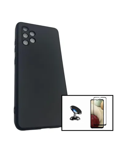 Kit Vidro Premium Full Cover + Capa Silicone Líquido + Suporte Magnético para Samsung Galaxy A32 - Preto