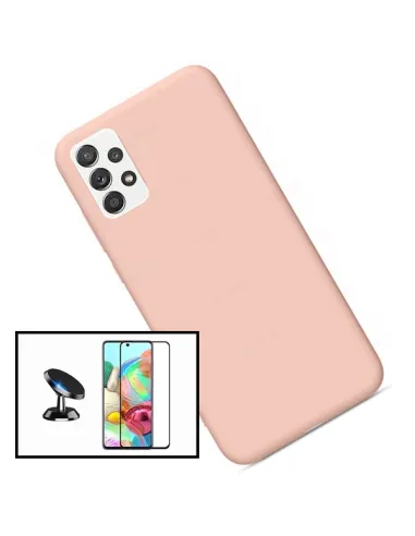 Kit Vidro Premium Full Cover + Capa Silicone Líquido + Suporte Magnético para Samsung Galaxy A52 - Rosa