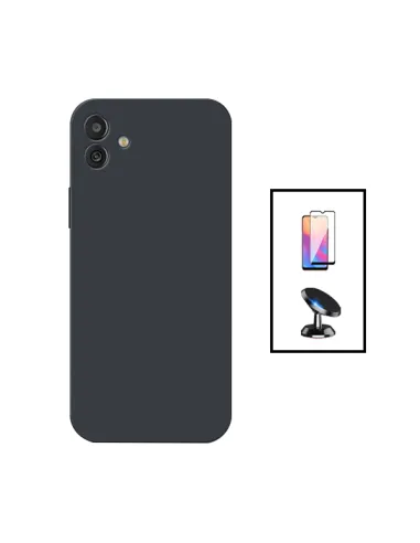 Kit Vidro Premium Full Cover + Capa Silicone Líquido + Suporte Magnético para Samsung Galaxy M13 5G - Preto