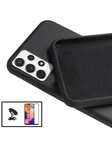 Kit Vidro Premium Full Cover + Capa Silicone Líquido + Suporte Magnético para Samsung Galaxy M32 5G