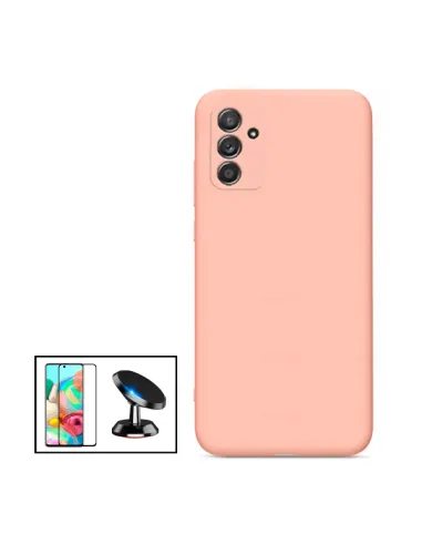 Kit Vidro Premium Full Cover + Capa Silicone Líquido + Suporte Magnético para Samsung Galaxy M52 5G - Rosa