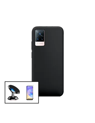 Kit Vidro Premium Full Cover + Capa Silicone Líquido + Suporte Magnético para Vivo V21