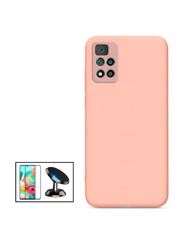 Kit Vidro Premium Full Cover + Capa Silicone Líquido + Suporte Magnético para Xiaomi 11i - Rosa