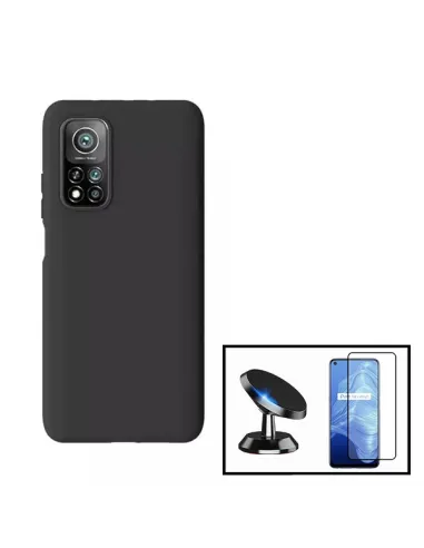 Kit Vidro Premium Full Cover + Capa Silicone Líquido + Suporte Magnético para Xiaomi Mi 10T 5G