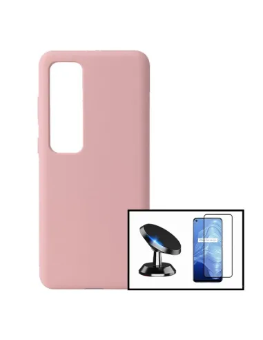 Kit Vidro Premium Full Cover + Capa Silicone Líquido + Suporte Magnético para Xiaomi Mi 10T 5G - Rosa