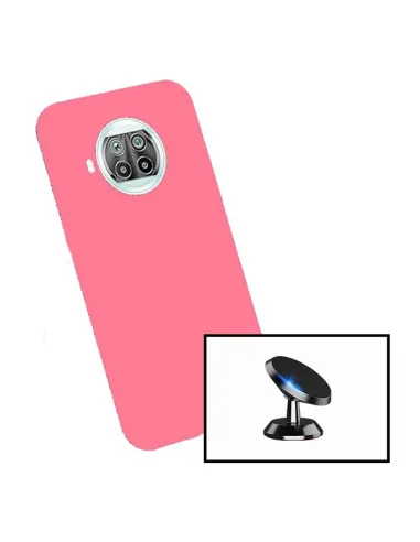 Kit Vidro Premium Full Cover + Capa Silicone Líquido + Suporte Magnético para Xiaomi Mi 10T Lite 5G - Rosa