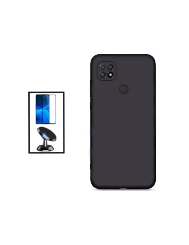 Kit Vidro Premium Full Cover + Capa Silicone Líquido + Suporte Magnético para Xiaomi Poco C40 - Preto