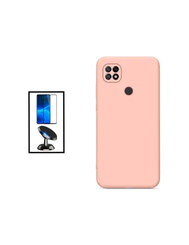 Kit Vidro Premium Full Cover + Capa Silicone Líquido + Suporte Magnético para Xiaomi Poco C40 - Rosa