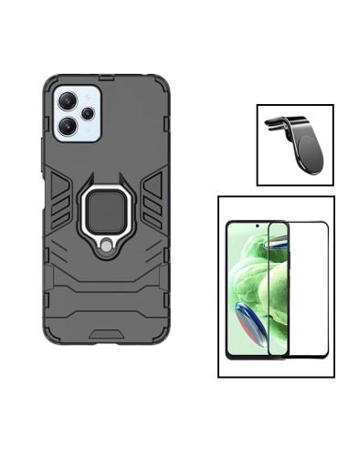 Kit Película de Vidro Temperado 5D Full Cover + Capa 3X1 Military Defender + Suporte Magnético L Safe Driving Carro para Xiaomi 