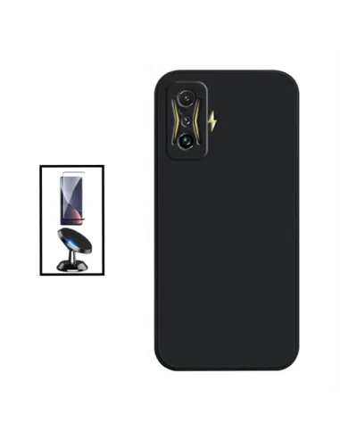 Kit Vidro Premium Full Cover + Capa Silicone Líquido + Suporte Magnético para Xiaomi Poco F4 GT - Preto