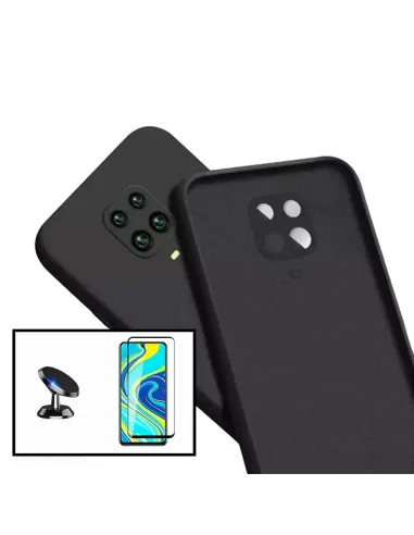 Kit Vidro Premium Full Cover + Capa Silicone Líquido + Suporte Magnético para Xiaomi Poco M2 Pro - Preto