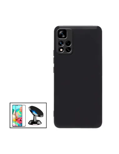 Kit Vidro Premium Full Cover + Capa Silicone Líquido + Suporte Magnético para Xiaomi Poco X4 NFC - Preto