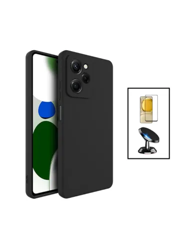 Kit Vidro Premium Full Cover + Capa Silicone Líquido + Suporte Magnético para Xiaomi Poco X5 Pro - Preto